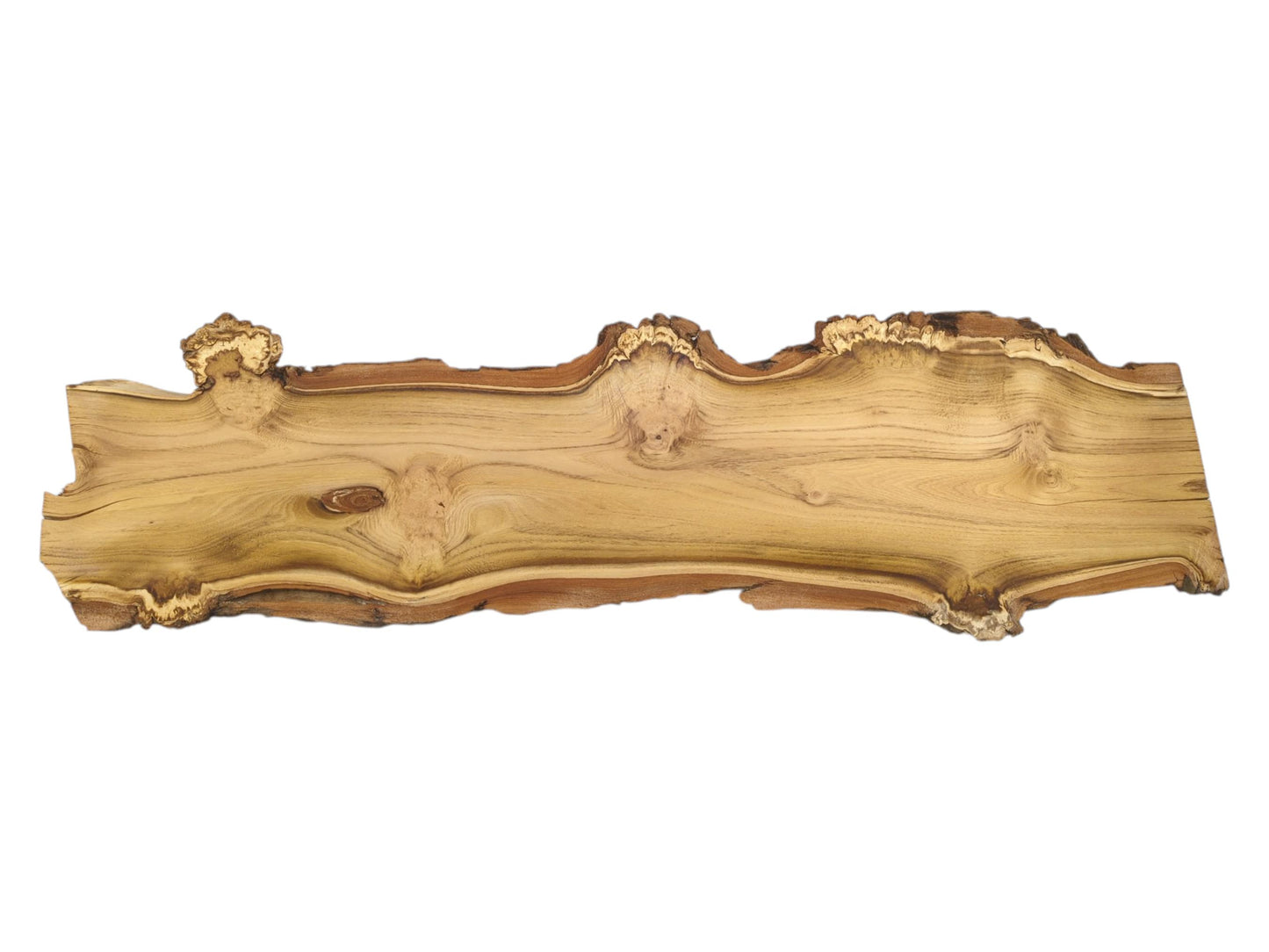 The entire black locust slab is displayed, highlighting its organic live edge and wood knots.