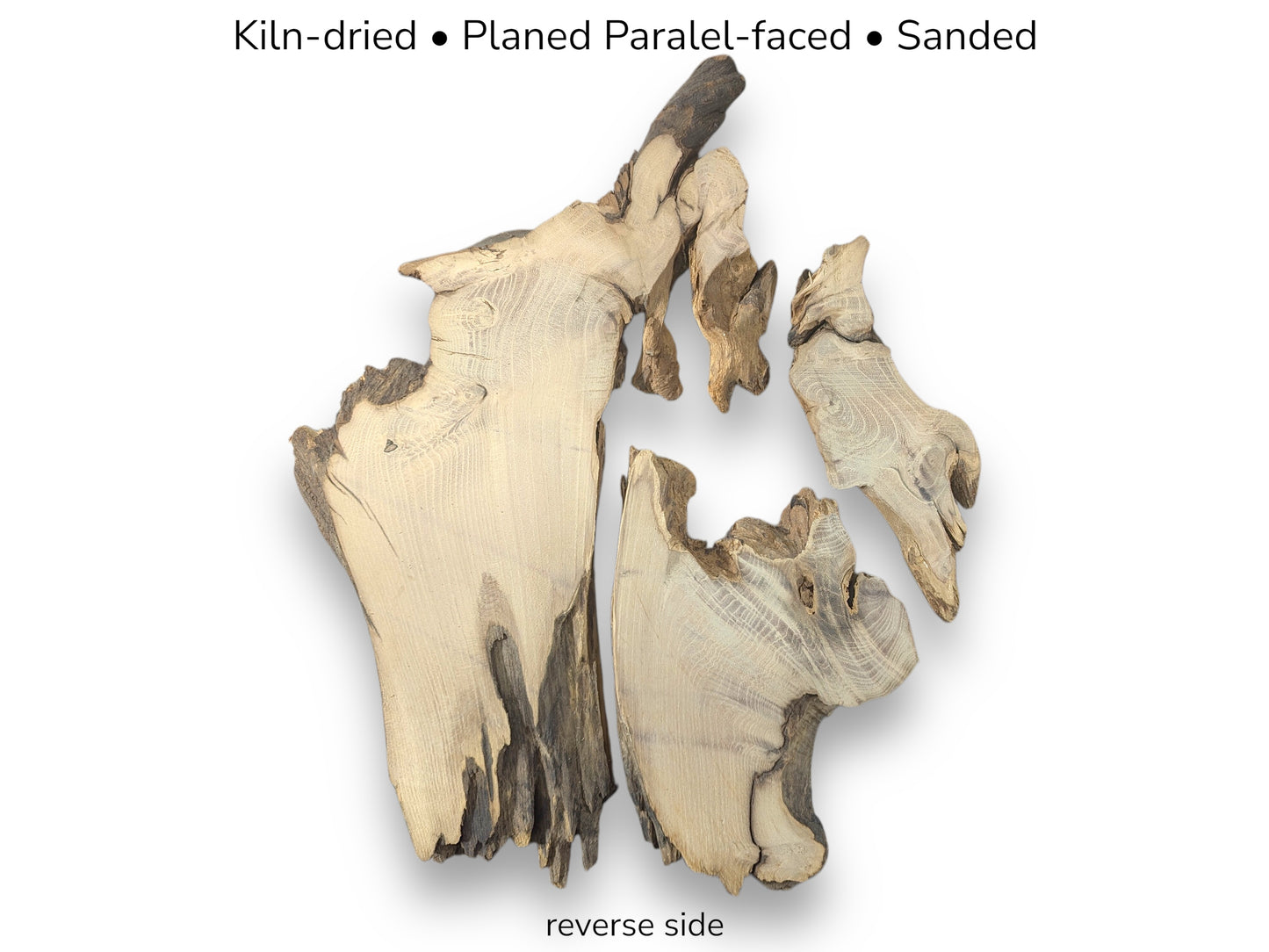 Image showing the kiln-dried, planed, sanded reverse side of multiple black locust root wood pieces.