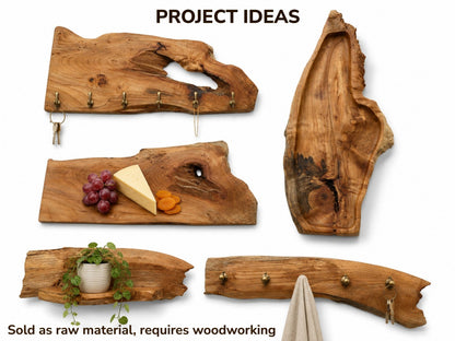 Five natural alder wood pieces, some with live edges, displayed as various craft project ideas.