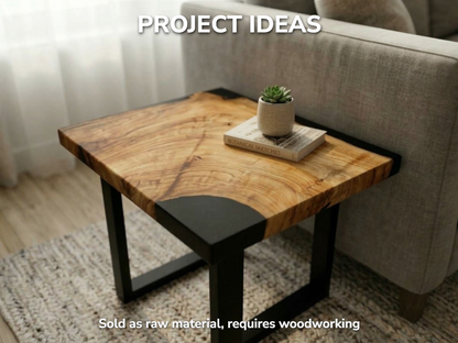 Example project photo: a live edge wild cherry slab and black resin built into an end table.