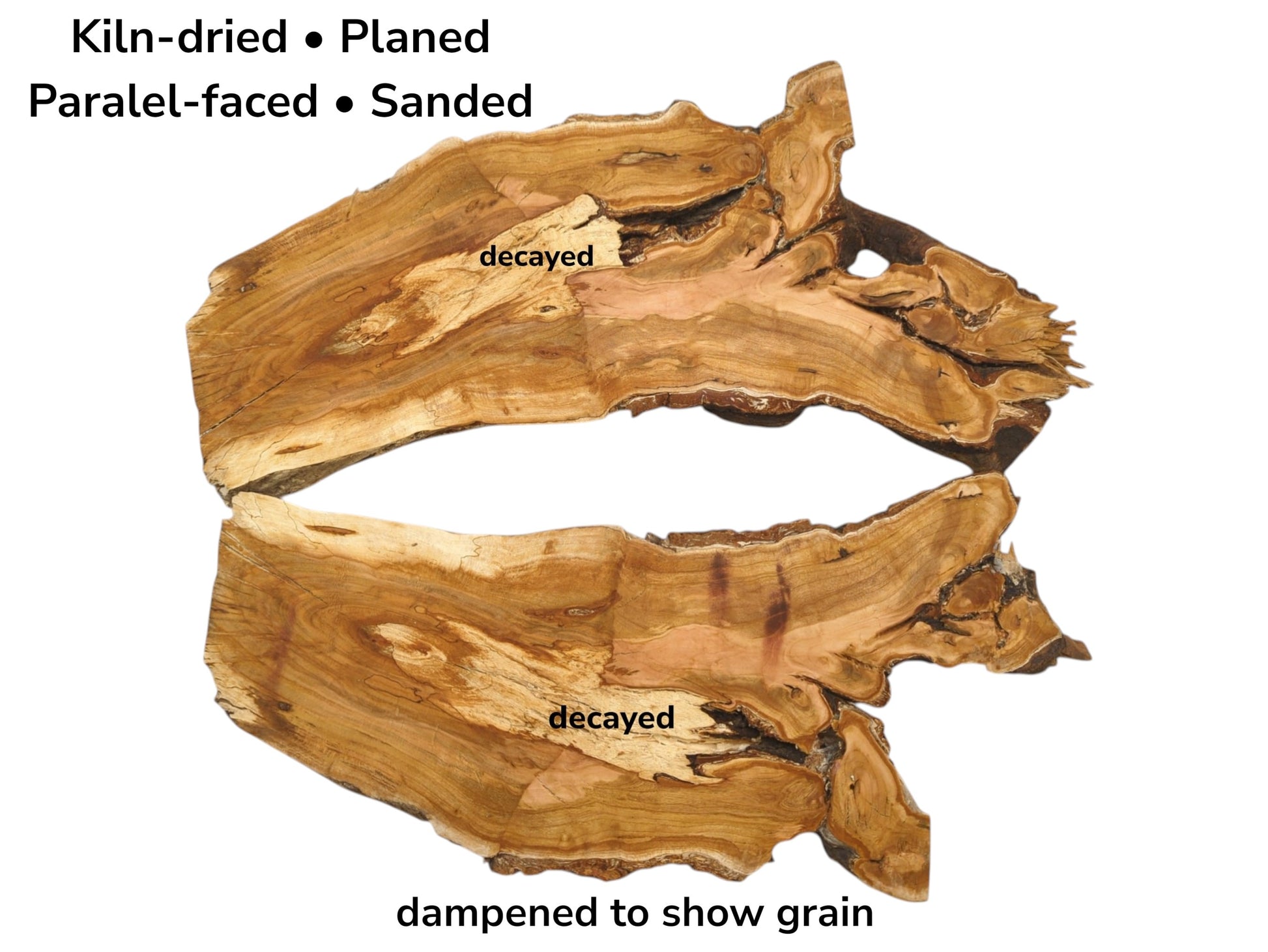 Image with text details for a cherry slab cut in half to display its grain pattern.