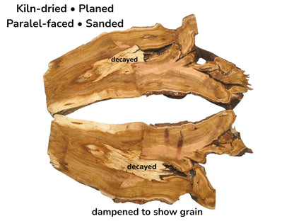 Image with text details for a cherry slab cut in half to display its grain pattern.