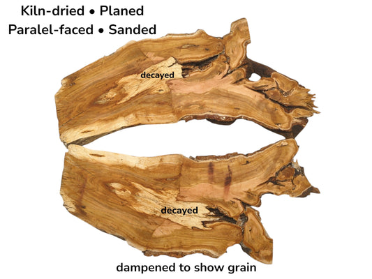 Image with text details for a cherry slab cut in half to display its grain pattern.