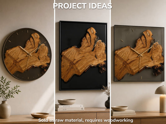 Three project ideas featuring a large, irregularly shaped wild cherry wood slab with live edges.