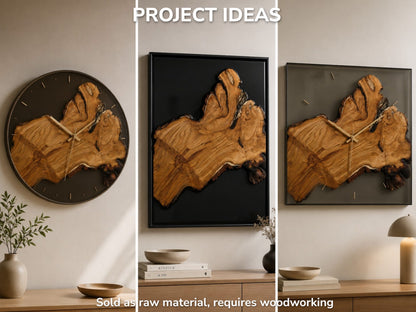 Three project ideas featuring a large, irregularly shaped wild cherry wood slab with live edges.