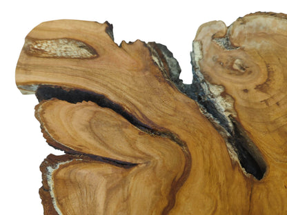 Close-up of a wild cherry wood slab with natural grain, dark cracks, and live edges.