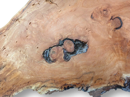 Light reddish-brown irregular willow wood slab, displaying prominent grain, surface cracks, and dark decay-like textures.
