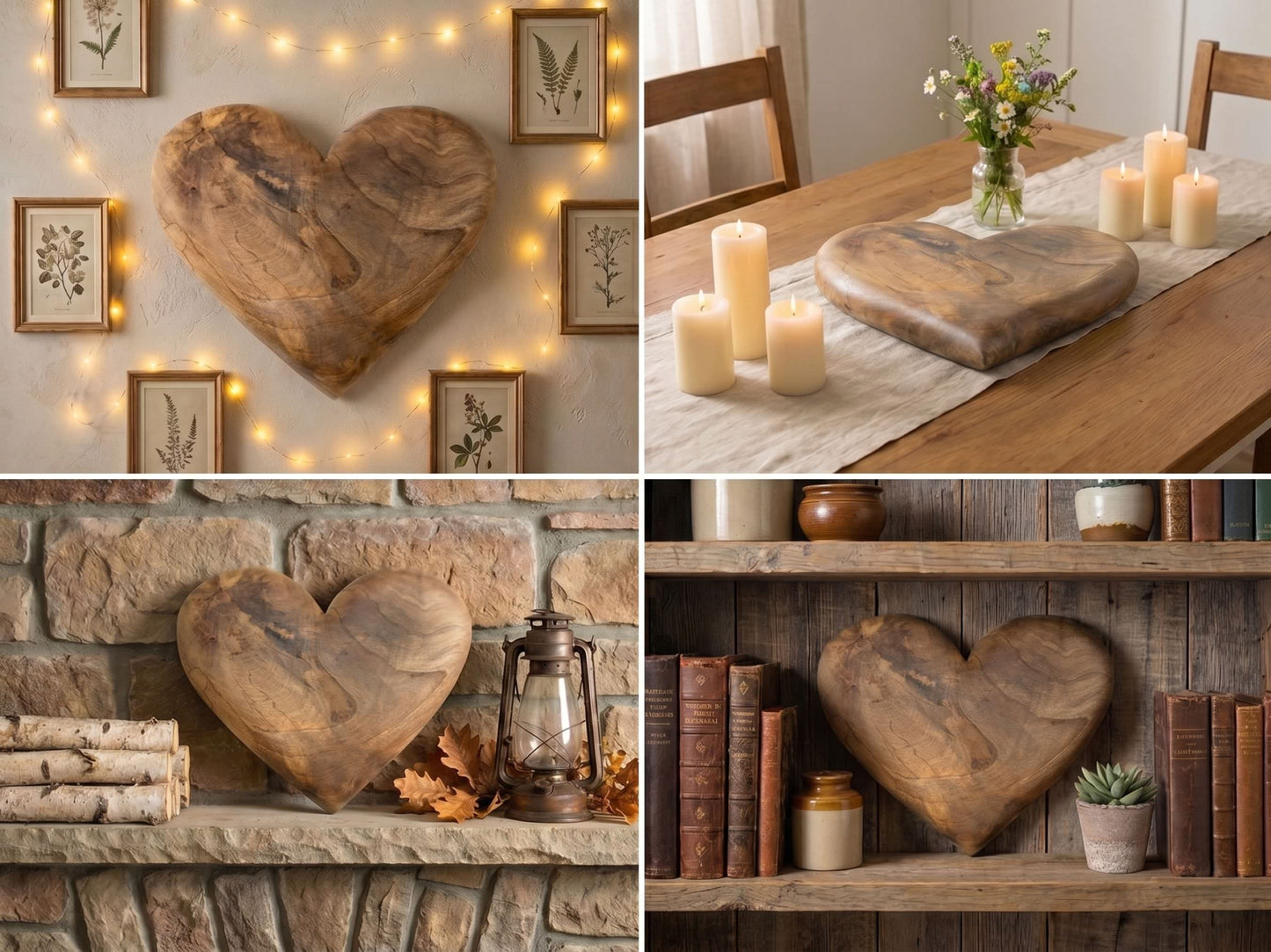 A solid hardwood heart reveals a marbled appearance with undulating lines and a softly contoured profile.