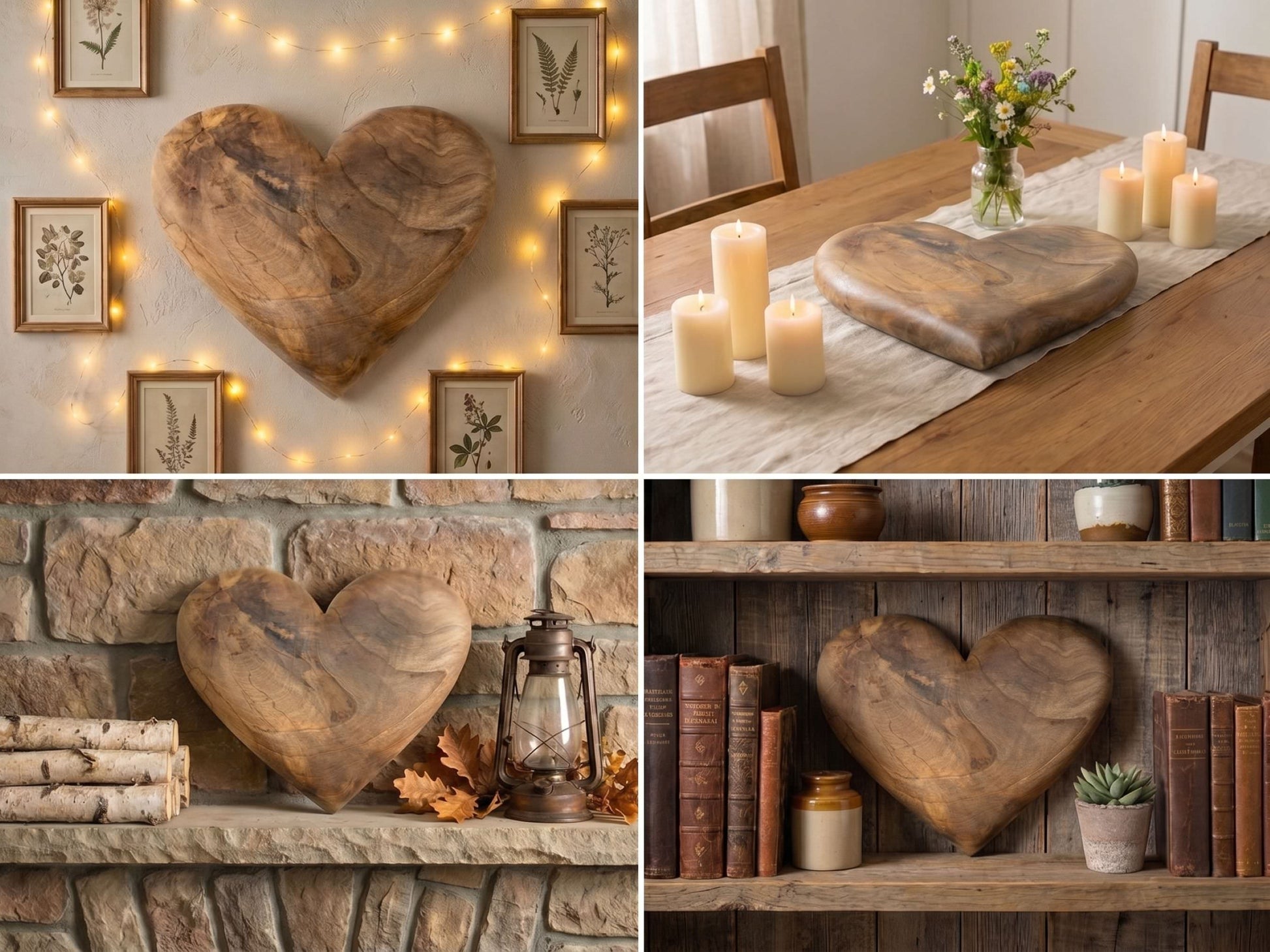 A solid hardwood heart reveals a marbled appearance with undulating lines and a softly contoured profile.