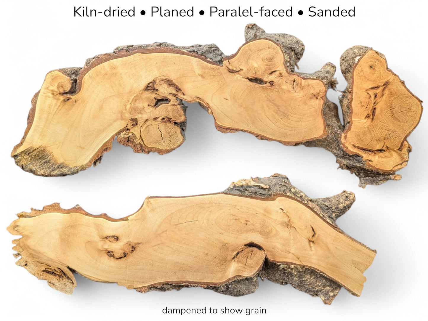 Image with text details above two irregular, light brown linden root slices featuring rough bark edges.
