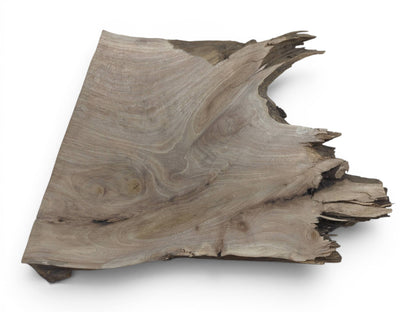 A natural, irregularly shaped walnut root wood slice with a live edge and visible grain.