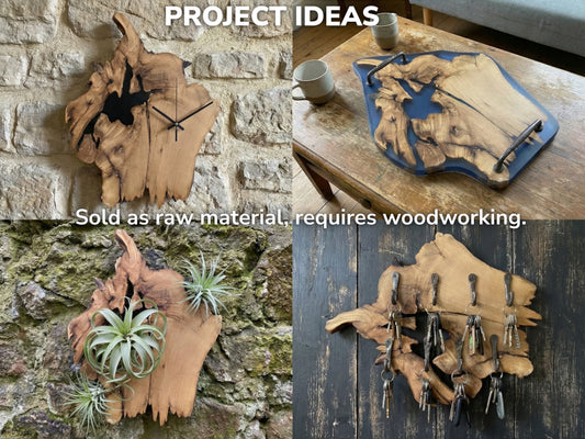 Collage showing project ideas: wall clock, resin tray, planter, and key holder, with text overlay.
