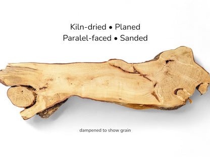Image with text details showing dampened linden wood slice with knots and visible grain patterns.