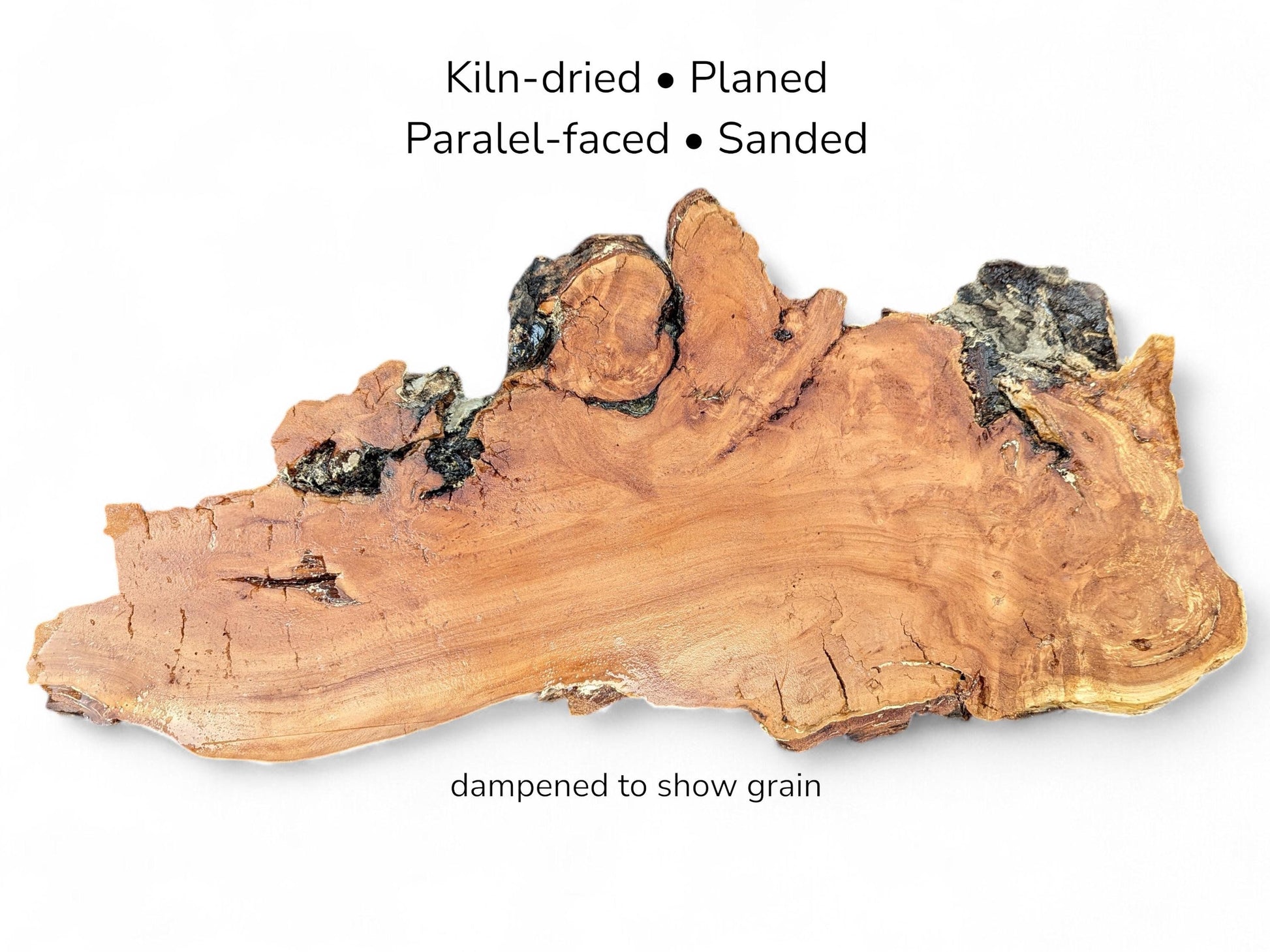 An elongated weeping willow section features a rugged, dark burl edge and warm, swirling grain.