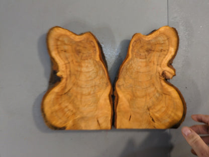 Bookmatched Wild Cherry Slice Set, 2 Piece Live Edge for Serving Board Shelf Project #009